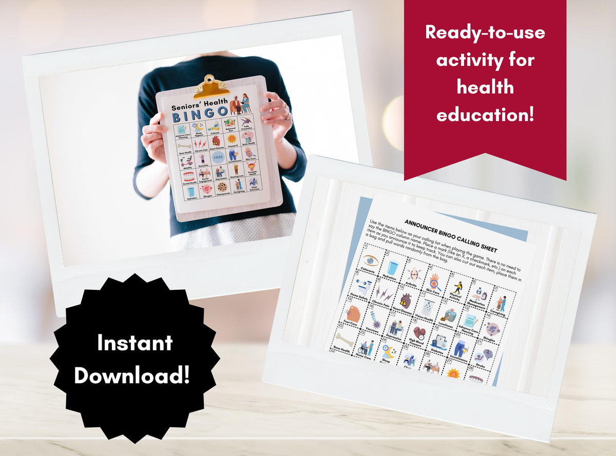 Seniors' Health BINGO Game, Seniors Wellness Education, Healthy Aging Workshop, Classroom Learning Activity, Fundraising (Digital Printable)