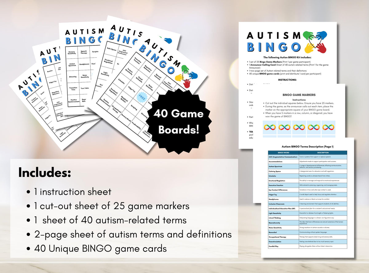 Autism BINGO Game, Neurodiversity, Health Games, Autism Awareness, Workshop Activity (Digital Printable PDF)