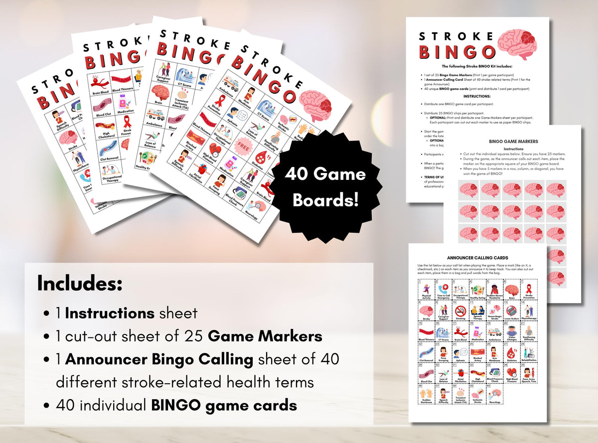 Stroke BINGO Game, Stroke Prevention, Health Bingo, Fundraiser Games, Patient Education, Workshop, Learning Activity (Digital Printable)
