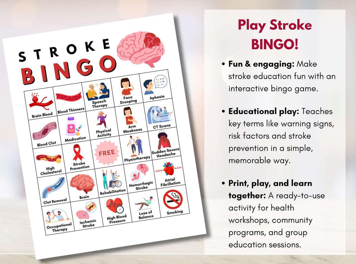 Stroke BINGO Game, Stroke Prevention, Health Bingo, Fundraiser Games, Patient Education, Workshop, Learning Activity (Digital Printable)